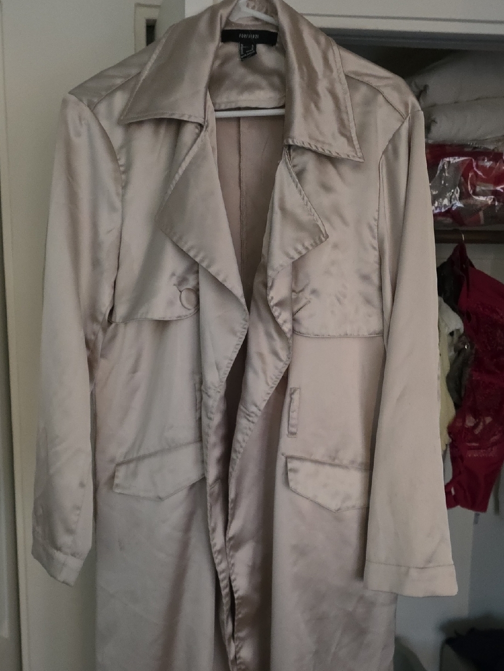 Forever 21 Satin Light Beige Trench Coat